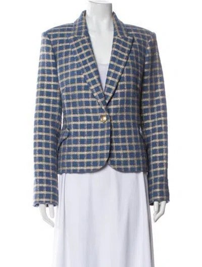 Pre-owned L'agence Plaid Print Blazer In Blue