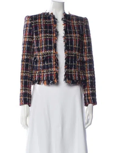 Pre-owned L'agence Plaid Print Blazer In Blue