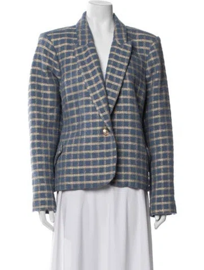 Pre-owned L'agence Plaid Print Blazer In Blue
