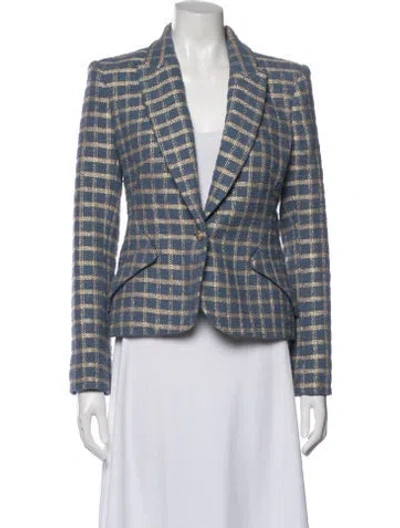 Pre-owned L'agence Plaid Print Blazer In Blue