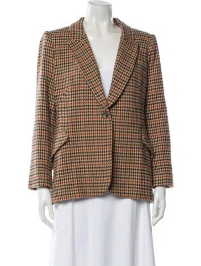 Pre-owned L'agence Plaid Print Blazer In Brown