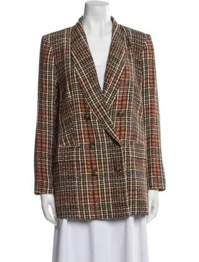 Pre-owned L'agence Plaid Print Blazer In Brown