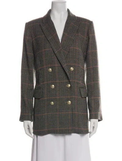 Pre-owned L'agence Plaid Print Blazer In Green