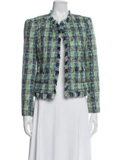 Pre-owned L'agence Plaid Print Blazer In Green