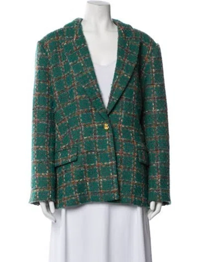 Pre-owned L'agence Plaid Print Blazer In Green