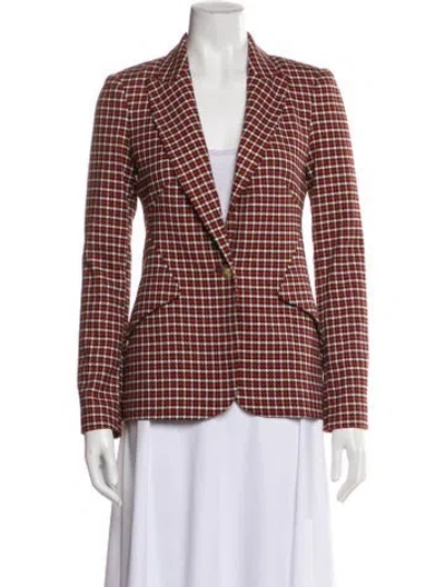 Pre-owned L'agence Plaid Print Blazer In Red