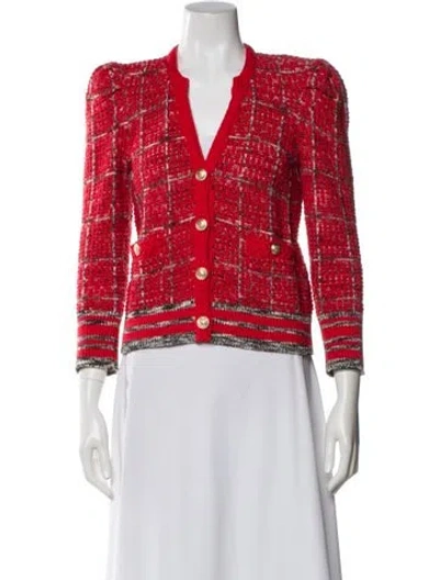 Pre-owned L'agence Plaid Print Blazer In Red
