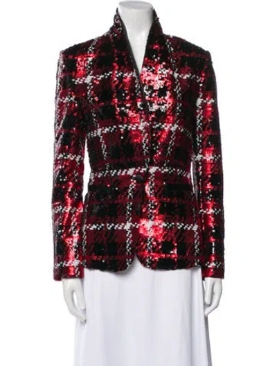 Pre-owned L'agence Plaid Print Blazer In Red