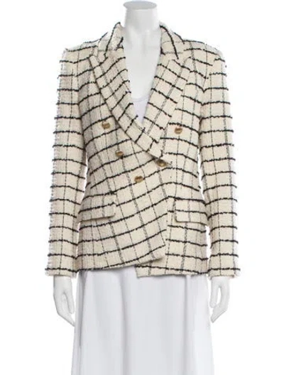 Pre-owned L'agence Plaid Print Blazer In White