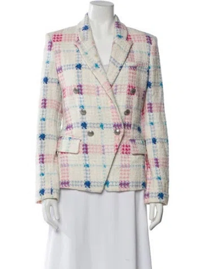 Pre-owned L'agence Plaid Print Blazer In White