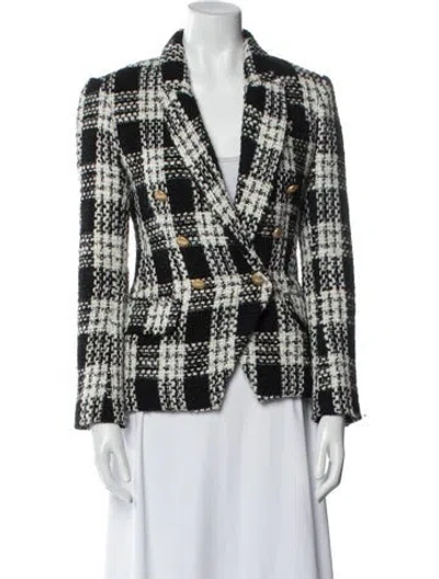 Pre-owned L'agence Plaid Print Blazer In White