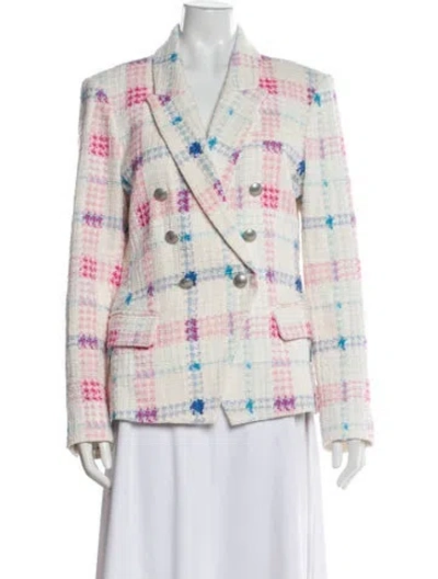 Pre-owned L'agence Plaid Print Blazer In White