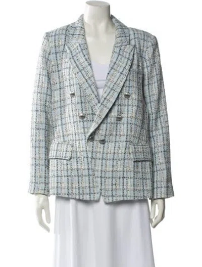 Pre-owned L'agence Plaid Print Blazer In White