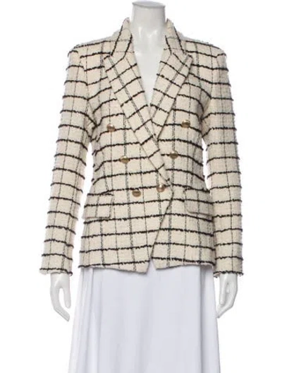 Pre-owned L'agence Plaid Print Blazer In White