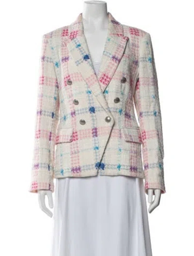 Pre-owned L'agence Plaid Print Blazer In White