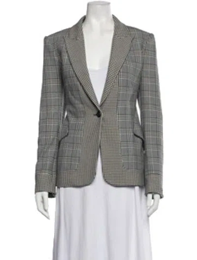 Pre-owned L'agence Plaid Print Blazer In White