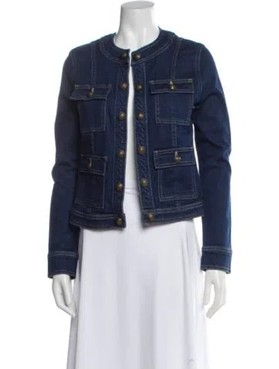 Pre-owned L'agence Plaid Print Denim Jacket In Blue