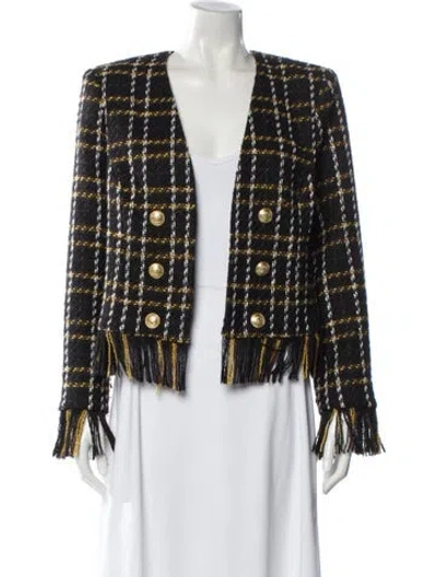 Pre-owned L'agence Plaid Print Evening Jacket In Black