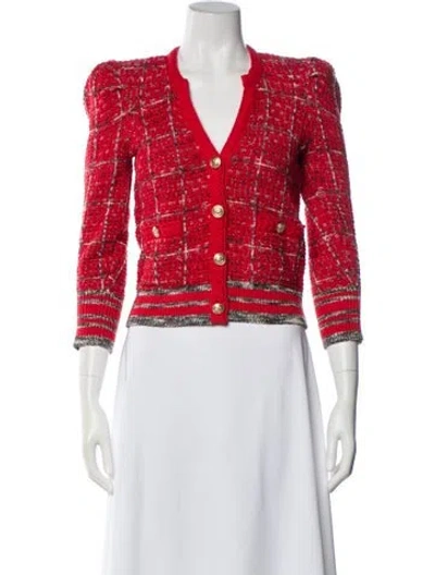 Pre-owned L'agence Plaid Print Evening Jacket In Red