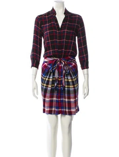 Pre-owned L'agence Plaid Print Knee-length Dress In Red