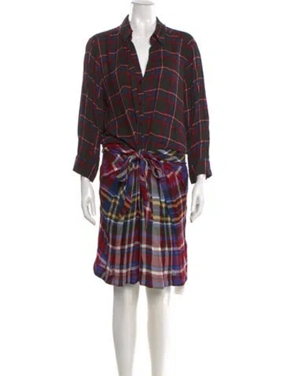 Pre-owned L'agence Plaid Print Knee-length Dress In Red