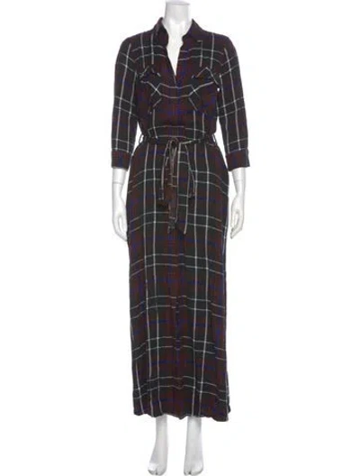 Pre-owned L'agence Plaid Print Long Dress In Black