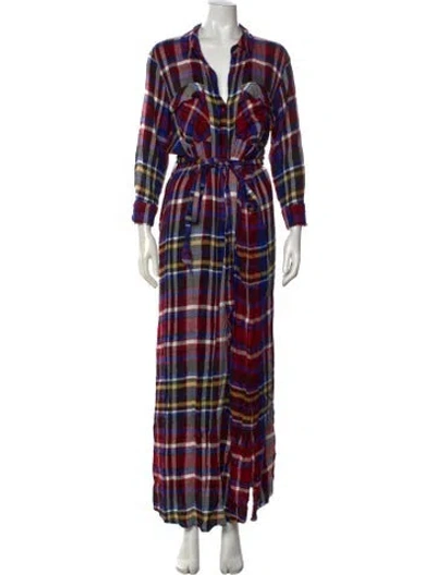 Pre-owned L'agence Plaid Print Long Dress In Blue