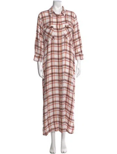 Pre-owned L'agence Plaid Print Long Dress In White