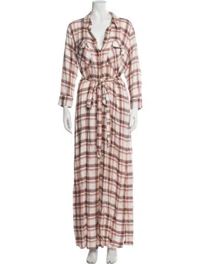 Pre-owned L'agence Plaid Print Long Dress In White