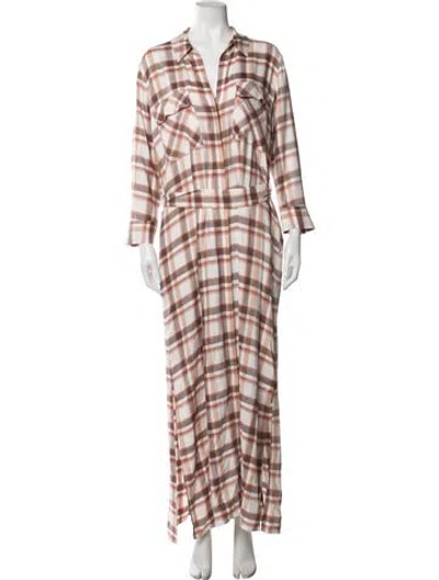 Pre-owned L'agence Plaid Print Long Dress In White