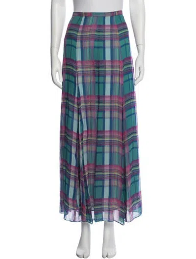 Pre-owned L'agence Plaid Print Long Skirt In Green