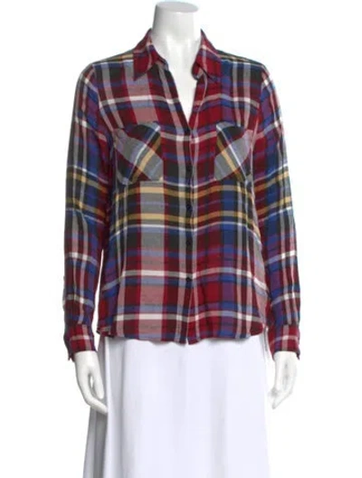 Pre-owned L'agence Plaid Print Long Sleeve Blouse In Red