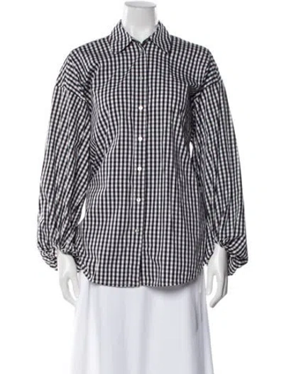 Pre-owned L'agence Plaid Print Long Sleeve Blouse In White