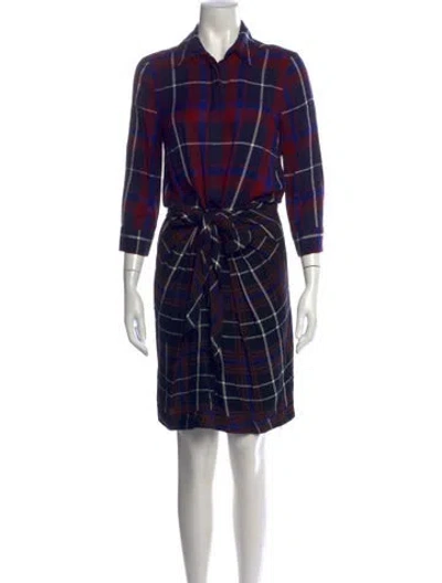 Pre-owned L'agence Plaid Print Mini Dress In Blue/burgundy