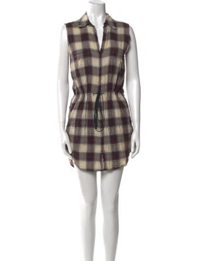 Pre-owned L'agence Plaid Print Mini Dress In Neutral