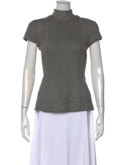 Pre-owned L'agence Plaid Print Mock Neck Top In Gray