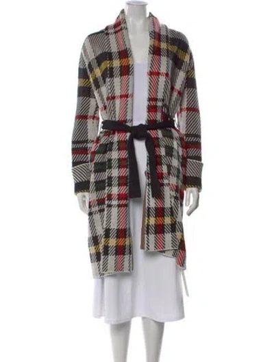 Pre-owned L'agence Plaid Print Open Front Sweater In Gray