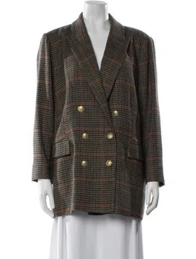 Pre-owned L'agence Plaid Print Peacoat In Brown