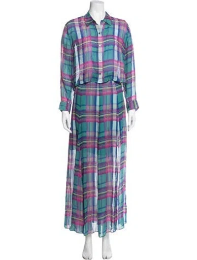 Pre-owned L'agence Plaid Print Ruffle Embellishment Pant Set In Multicolor