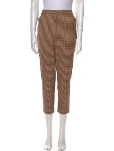 Pre-owned L'agence Plaid Print Straight Leg Pants In Brown
