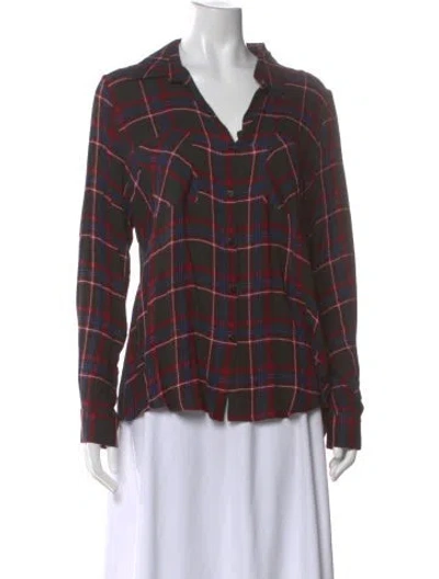 Pre-owned L'agence Plaid Print V-neck Blouse In Black