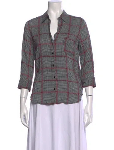 Pre-owned L'agence Plaid Print V-neck Blouse In Black