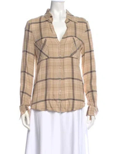 Pre-owned L'agence Plaid Print V-neck Blouse In Neutral
