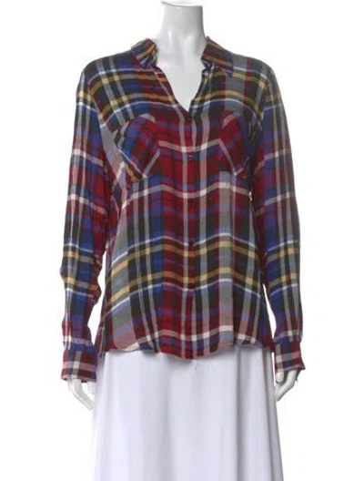 Pre-owned L'agence Plaid Print V-neck Blouse In Red