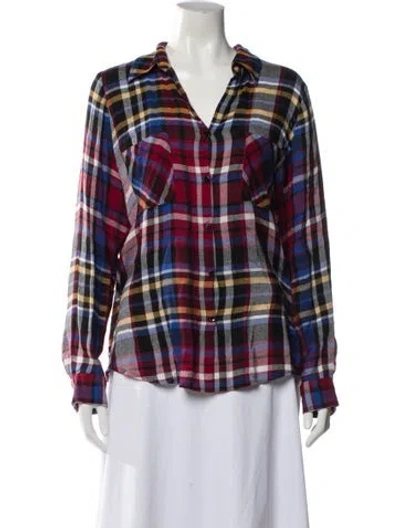 Pre-owned L'agence Plaid Print V-neck Button-up Top In Multi