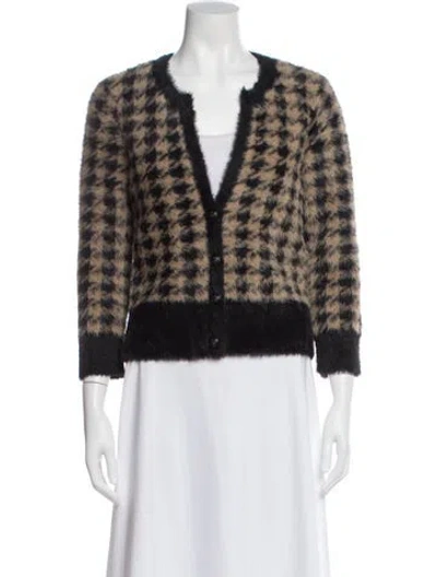 Pre-owned L'agence Plaid Print V-neck Sweater In Black