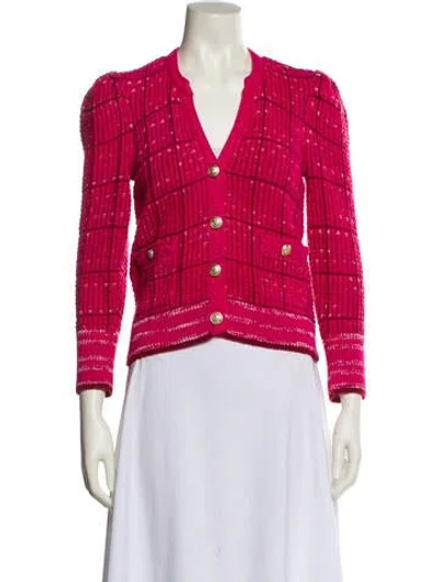 Pre-owned L'agence Plaid Print V-neck Sweater In Blue