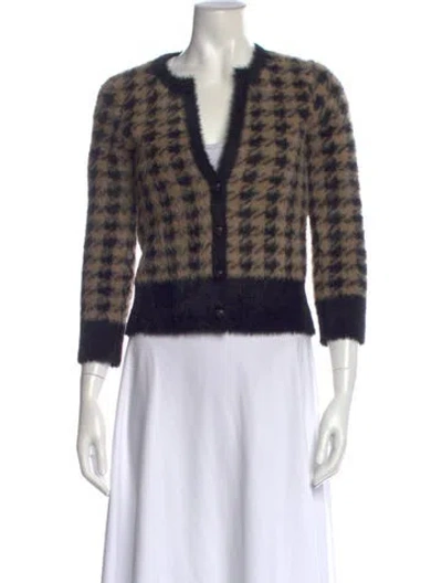 Pre-owned L'agence Plaid Print V-neck Sweater In Neutral