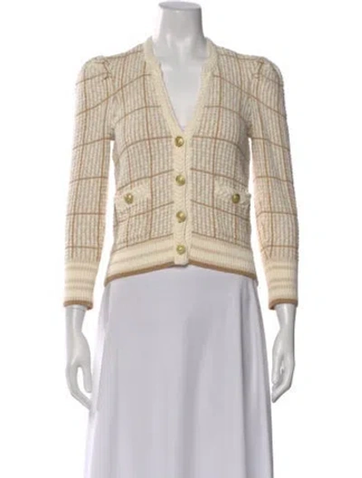 Pre-owned L'agence Plaid Print V-neck Sweater In Neutral