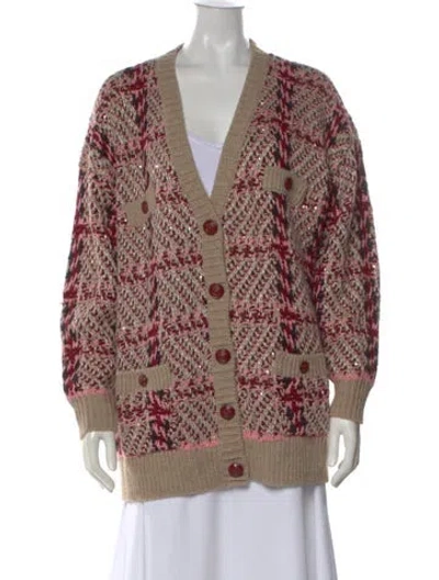 Pre-owned L'agence Plaid Print V-neck Sweater In Neutral
